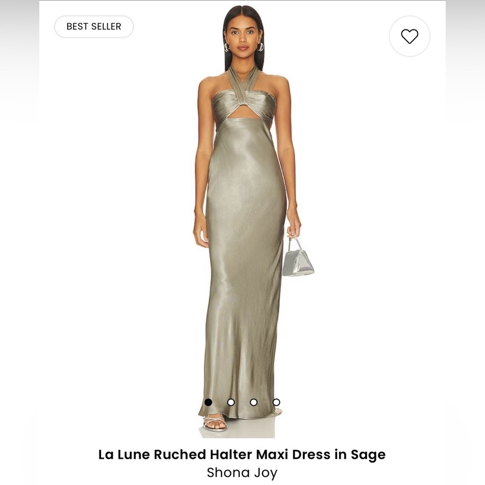 Shona Joy La Lune Ruched Halter Maxi Dress in Sage
